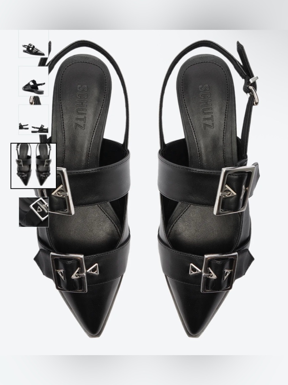 SCHUTZ Black Pointed Buckle Slingback Mules -SZ 11